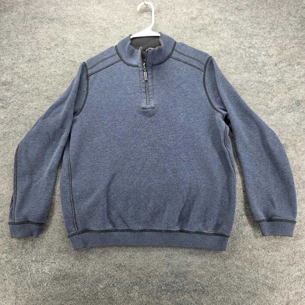 Tommy Bahama Sweater Mens Extra Large Blue Reversible 1/4 Zip Pullover Knit